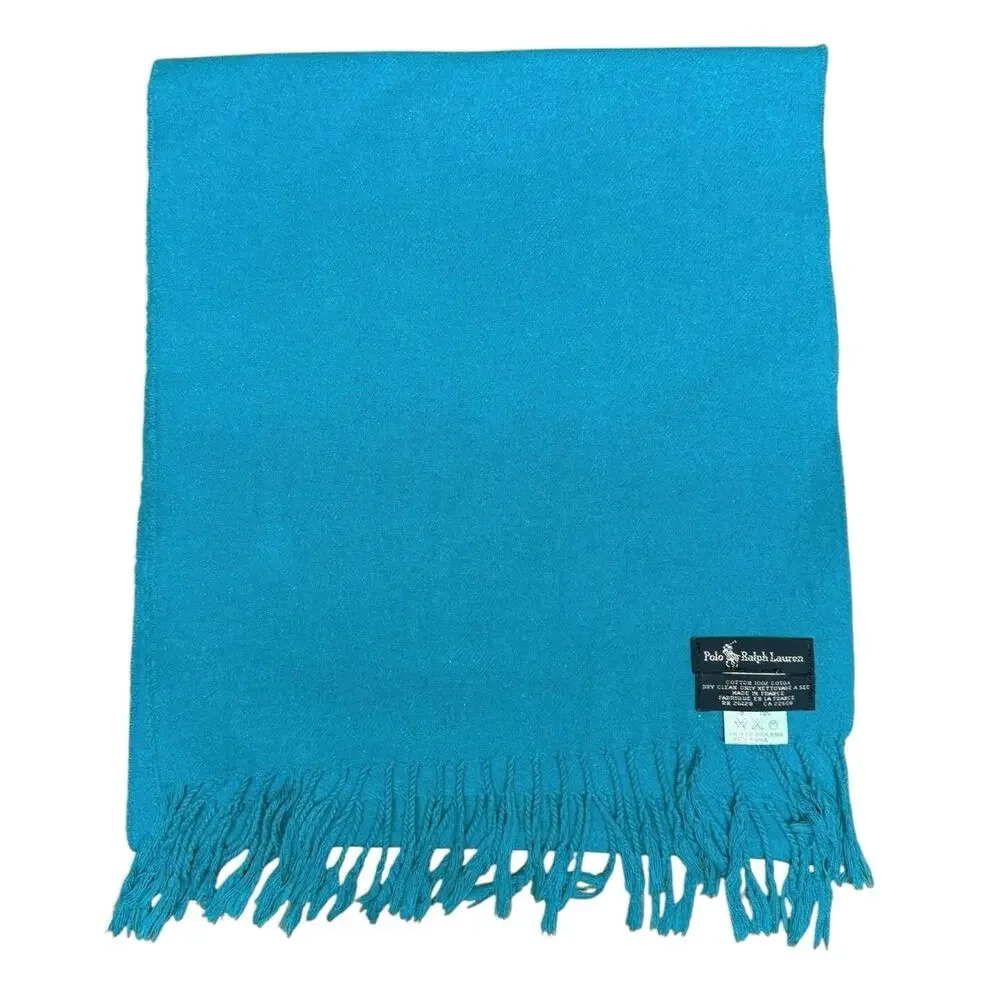 Vintage Y2K Polo Ralph Lauren Scarf Turquoise Blue 100% Cotton Red Pony Preppy